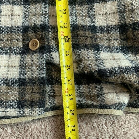 Banana Republic Brown Tan Wool Plaid Jacket Shacket Black Long Small - Picture 8 of 8